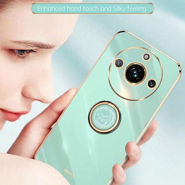 For Realme 11 Pro+ 5G XINLI Straight Edge 6D Electroplate TPU Phone Case with Ring Holder(Mint Green)