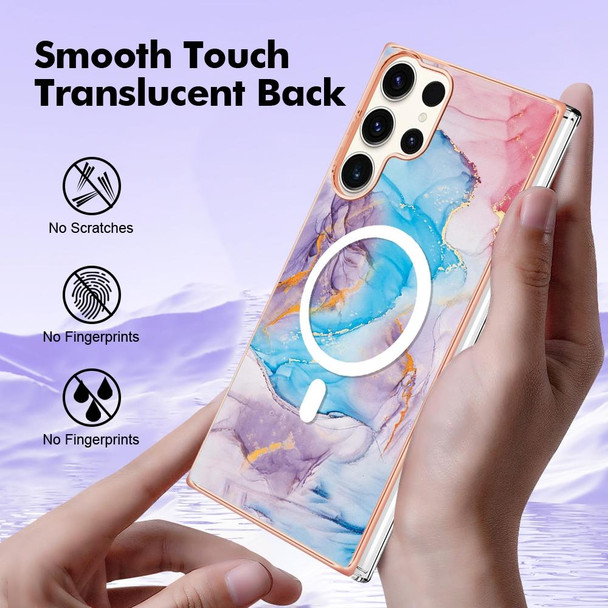 For Samsung Galaxy S23 Ultra 5G Marble Pattern Dual-side IMD Magsafe TPU Phone Case(Blue Marble)