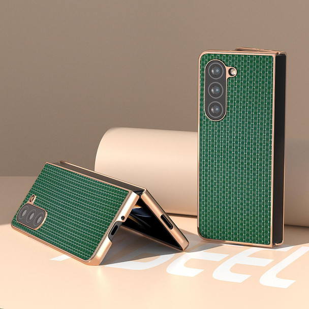 For Samsung Galaxy Z Fold5 Genuine Leatherette Luxury Series Nano Plating Phone Case(Dark Green)