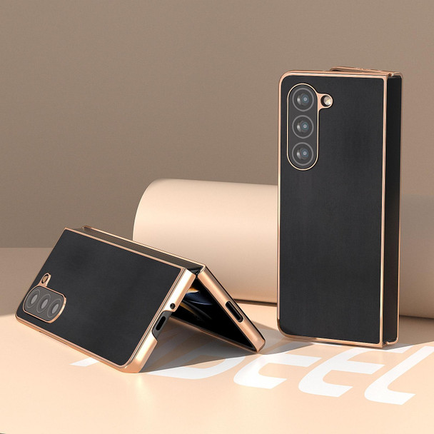 For Samsung Galaxy Z Fold5 Genuine Leatherette Xiaoya Series Nano Plating Phone Case(Black)