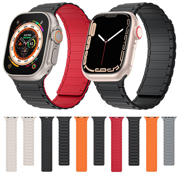 For Apple Watch 38mm Magnetic Loop Silicone Watch Band(Black Orange)