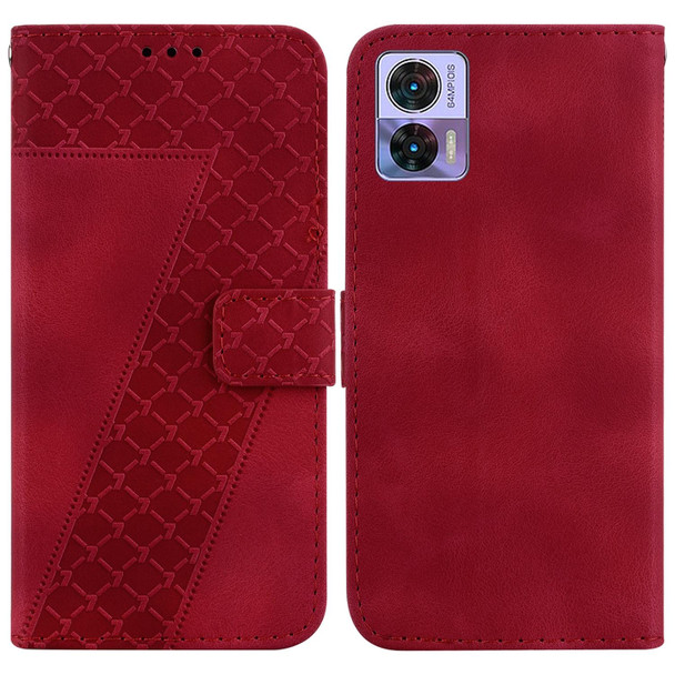 For Motorola Edge 30 Neo 7-shaped Embossed Leatherette Phone Case(Red)