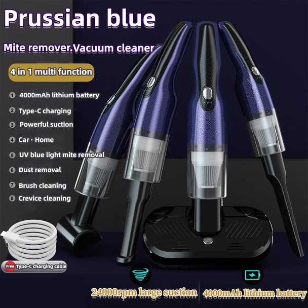 4 In 1 12000pa Wireless  Mini Handheld Car Vacuum Cleaner Mite Remover(Navy Blue)