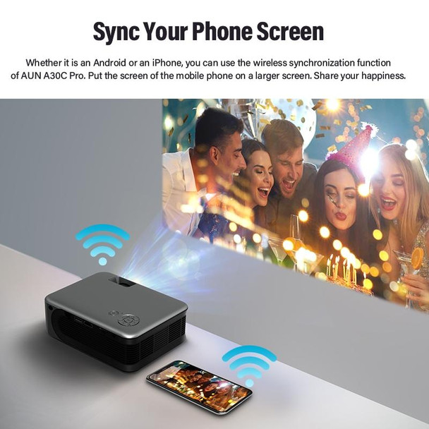 AUN A30C Pro 480P 3000 Lumens Sync Screen with Battery Version Portable Home Theater LED HD Digital Projector (EU Plug)