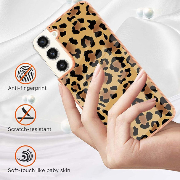 For Samsung Galaxy S22+ 5G Electroplating Marble Dual-side IMD Phone Case(Leopard Print)