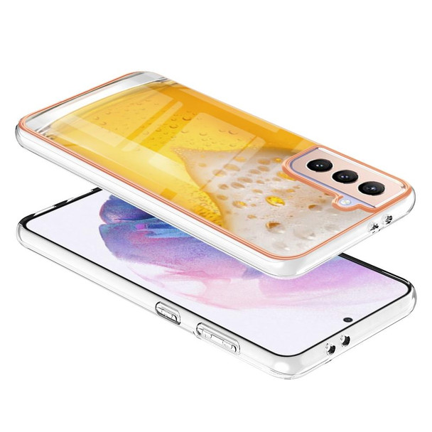 For Samsung Galaxy S21 FE 5G Electroplating Marble Dual-side IMD Phone Case(Draft Beer)