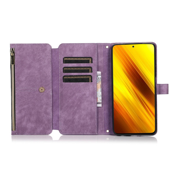 For Xiaomi Poco X3 NFC Dream 9-Card Wallet Zipper Bag Leather Phone Case(Purple)