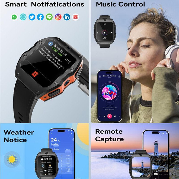 Model X 1.99 inch IP68 Waterproof Android 9.0 4G Dual Cameras Matte Smart Watch, Specification:4GB+128GB(Black)
