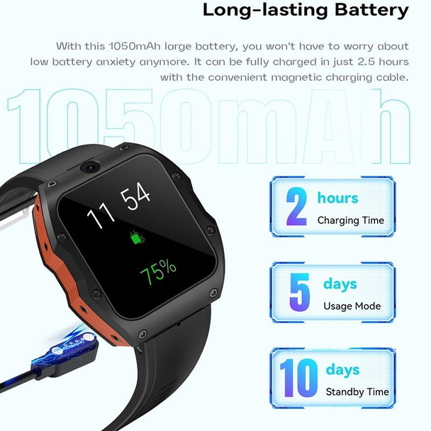 Model X 1.99 inch IP68 Waterproof Android 9.0 4G Dual Cameras Ceramics Smart Watch, Specification:2GB+16GB(Black)