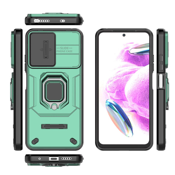 For Xiaomi Redmi Note 12S 4G Global Sliding Camshield TPU + PC Shockproof Phone Case with Holder(Green)