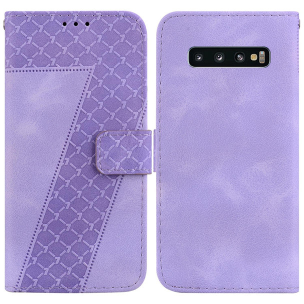 For Samsung Galaxy S10 7-shaped Embossed Leatherette Phone Case(Purple)