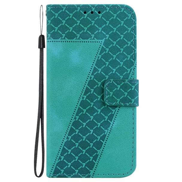 For Samsung Galaxy S21 FE 5G 7-shaped Embossed Leatherette Phone Case(Green)