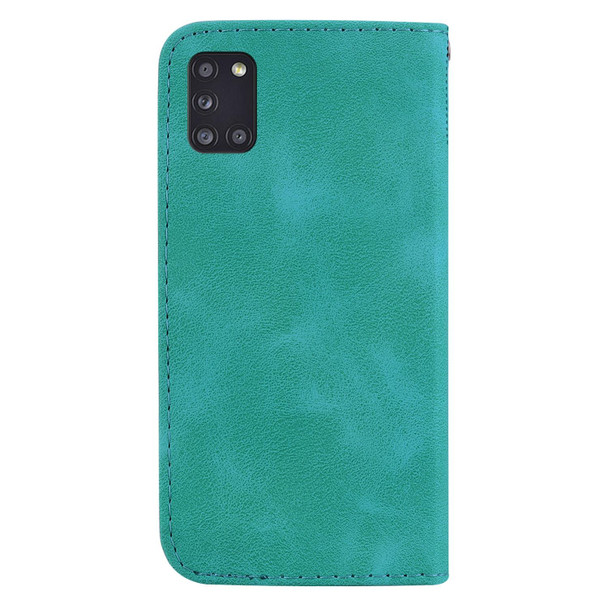 For Samsung Galaxy A31 7-shaped Embossed Leatherette Phone Case(Green)