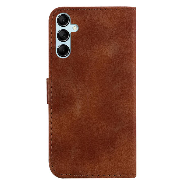 For Samsung Galaxy M54 7-shaped Embossed Leatherette Phone Case(Brown)