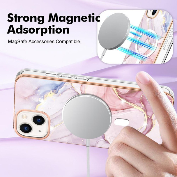 For iPhone 13 Marble Pattern Dual-side IMD Magsafe TPU Phone Case(Rose Gold 005)
