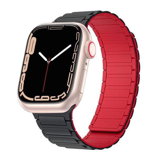 For Apple Watch 42mm Magnetic Loop Silicone Watch Band(Black Red)