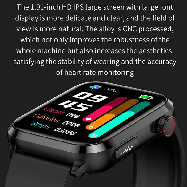 ET210 1.91 inch IPS Screen IP67 Waterproof Silicone Band Smart Watch, Support Body Temperature Monitoring / ECG (Black)