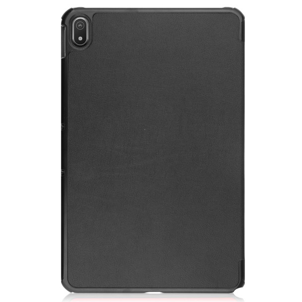 For Nokia T20 Three-folding Holder Custer Texture Leatherette Tablet Case(Black)