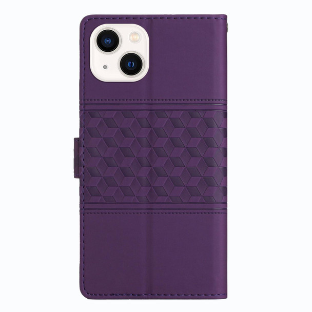 For iPhone 15 Diamond Embossed Skin Feel Leatherette Phone Case(Purple)