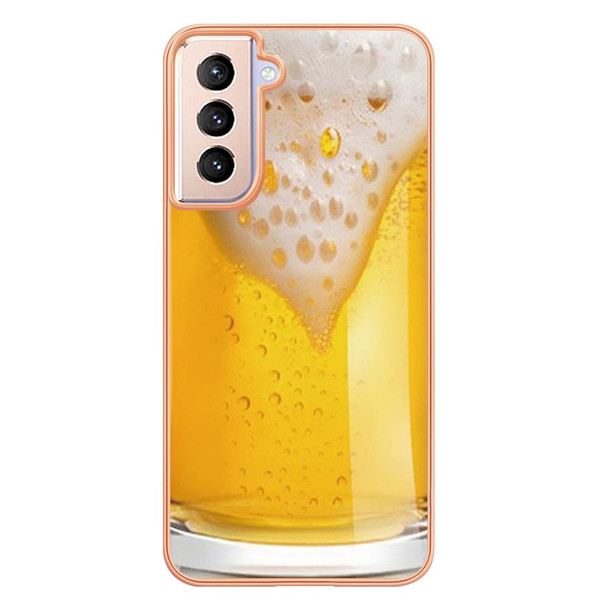 For Samsung Galaxy S21+ 5G Electroplating Marble Dual-side IMD Phone Case(Draft Beer)