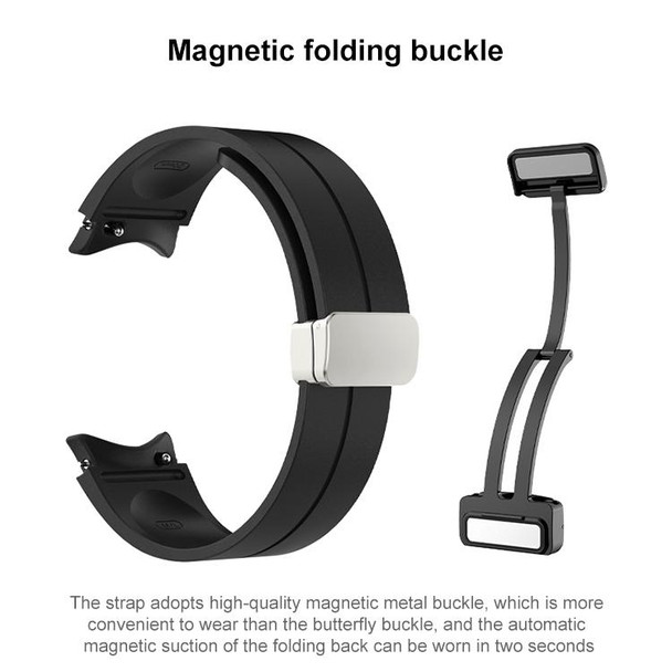 For Samsung Galaxy Watch 6 / 6 Classic Magnetic Folding Silver Buckle Silicone Watch Band, Size:Large Size(Black)