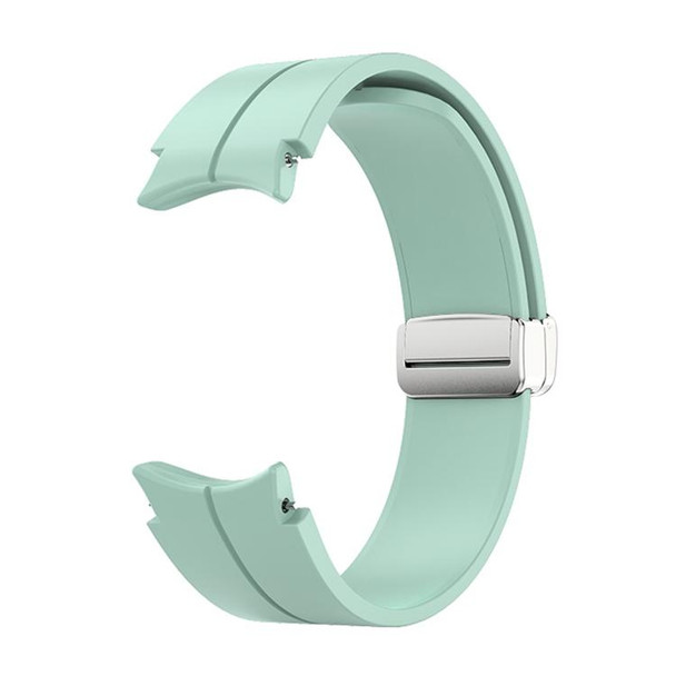 For Samsung Galaxy Watch 6 / 6 Classic Magnetic Folding Silver Buckle Silicone Watch Band, Size:Large Size(Teal)