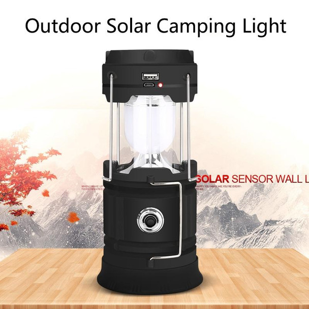 5803 Solar Camping Lamp Outdoor LED Emergency Portable Light Support USB Output(Black)