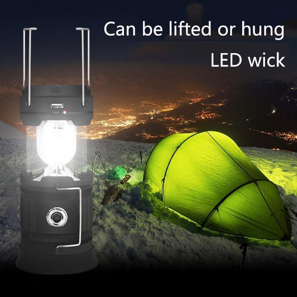 5803 Solar Camping Lamp Outdoor LED Emergency Portable Light Support USB Output(Black)