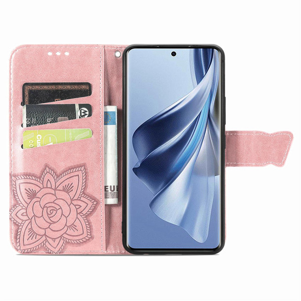 For OPPO Reno10 / 10 Pro Global Butterfly Love Flower Embossed Leatherette Phone Case(Rose Gold)