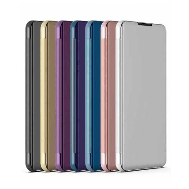 For iPhone 15 Plus Plated Mirror Horizontal Flip Leatherette Phone Case with Holder(Rose Gold)