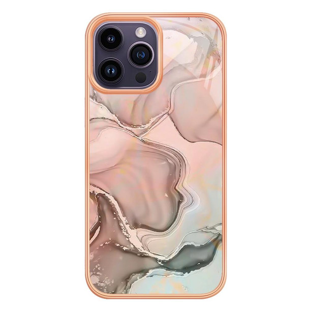 For iPhone 15 Pro Electroplating Marble Dual-side IMD Phone Case(Rose Gold 015)