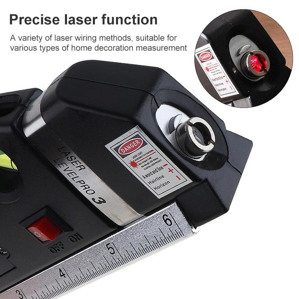 Laser Level with Tape Measure Pro 3 (250cm), LV-03(Black)