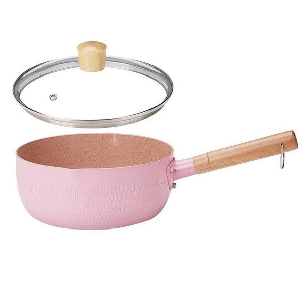 18cm With Cover Boil Instant Noodles Non-Stick Pan Baby Food Supplement Pan Maifan Stone Small Milk Pot(Pink)