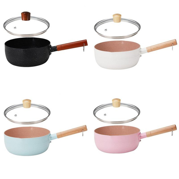 20cm With Cover Boil Instant Noodles Non-Stick Pan Baby Food Supplement Pan Maifan Stone Small Milk Pot(Pink)