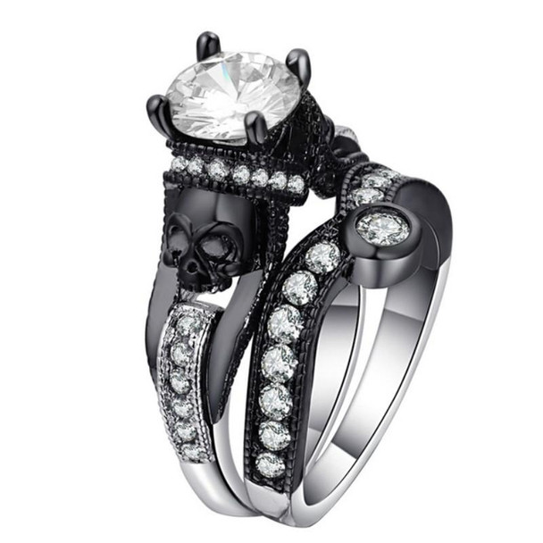 2 PCS Skull Ring Punk Style Fashion Jewelry, Ring Size:6(White)