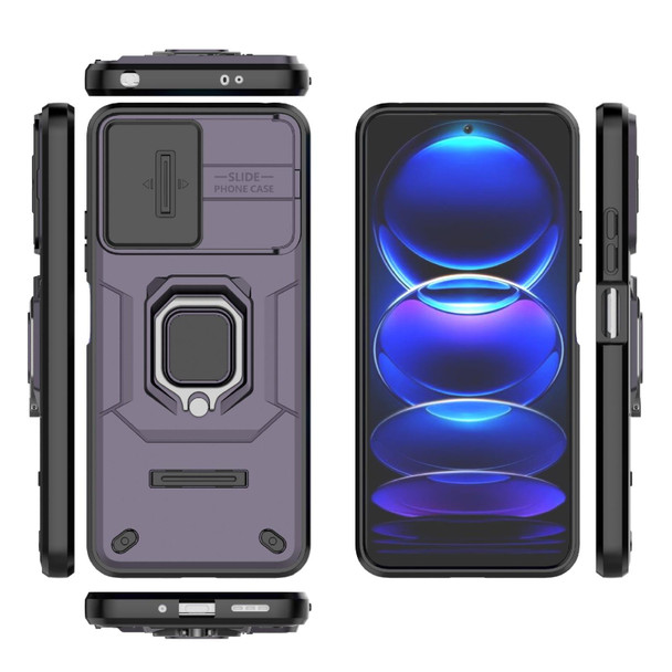 For Xiaomi Redmi Note 12 5G Global Sliding Camshield TPU + PC Shockproof Phone Case with Holder(Purple)