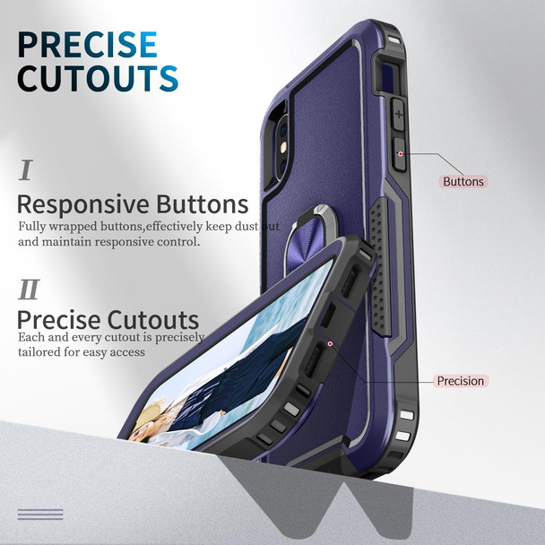 3 in 1 PC + TPU Phone Case with Ring Holder - iPhone XS Max(Navy Blue)