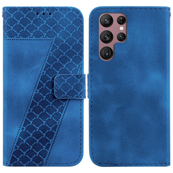 For Samsung Galaxy S22 Ultra 5G 7-shaped Embossed Leatherette Phone Case(Blue)