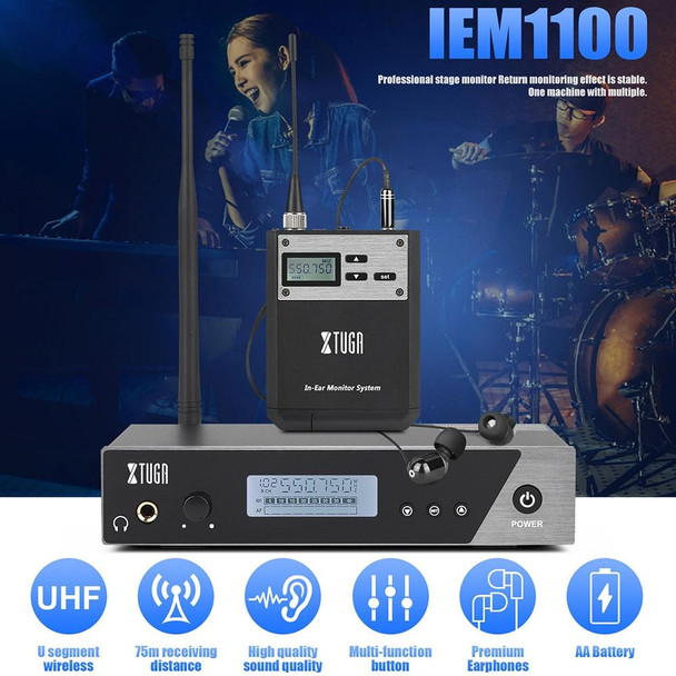 XTUGA  IEM1100 Professional Wireless In Ear Monitor System 4 BodyPacks(UK Plug)