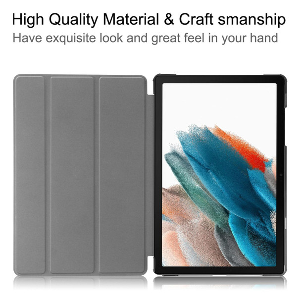 For Samsung Galaxy Tab A9 Custer Pure Color 3-Fold Holder Leatherette Tablet Case(Dark Blue)