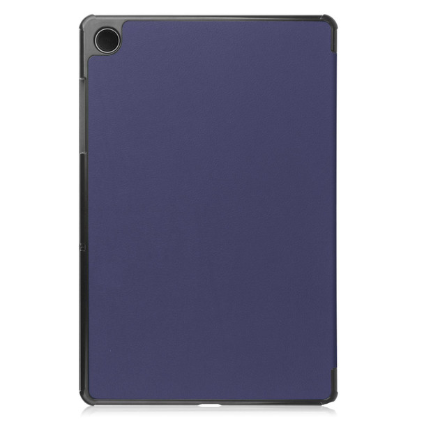 For Samsung Galaxy Tab A9 Custer Pure Color 3-Fold Holder Leatherette Tablet Case(Dark Blue)