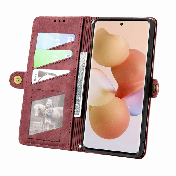 For Xiaomi 12 Geometric Zipper Wallet Side Buckle Leather Phone Case(Red)