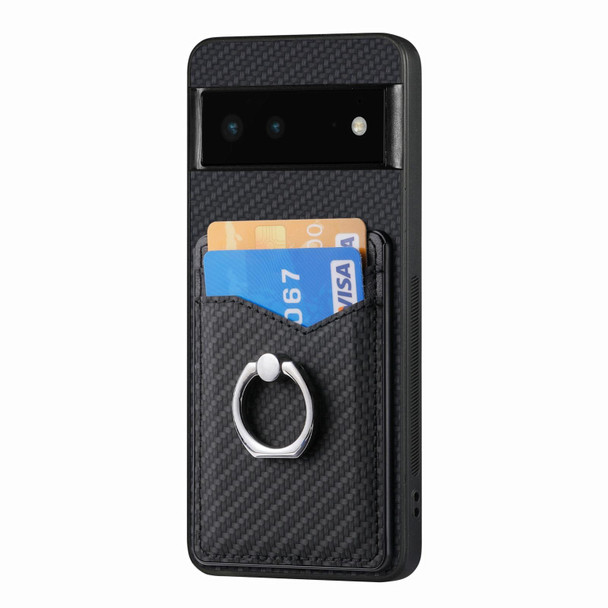 For Google Pixel 6 Carbon Fiber Card Wallet Ring Holder Phone Case(Black)