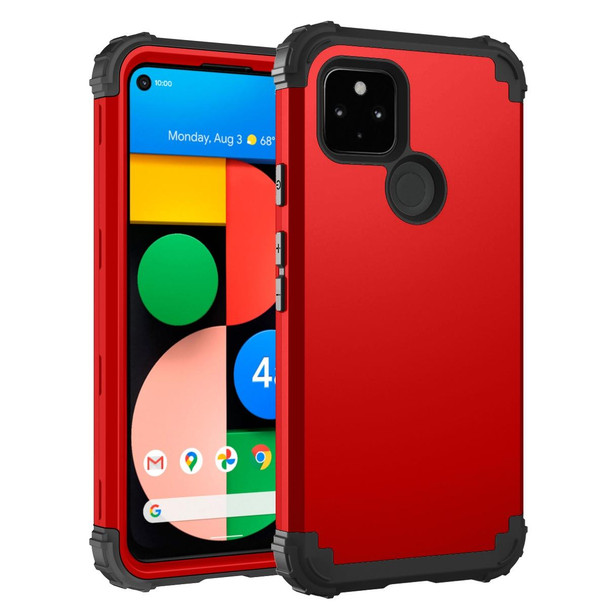 Google Pixel 4a 5G 3 in 1 Shockproof PC + Silicone Protective Case(Red + Black)