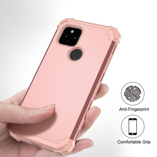 Google Pixel 4a 5G 3 in 1 Shockproof PC + Silicone Protective Case(Rose Gold)