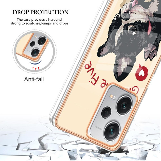 For Xiaomi Redmi Note 12 Pro+ Global Electroplating Marble Dual-side IMD Phone Case(Lucky Dog)