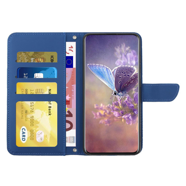 For Realme 11 5G Global HT03 Skin Feel Butterfly Embossed Flip Leatherette Phone Case(Blue)