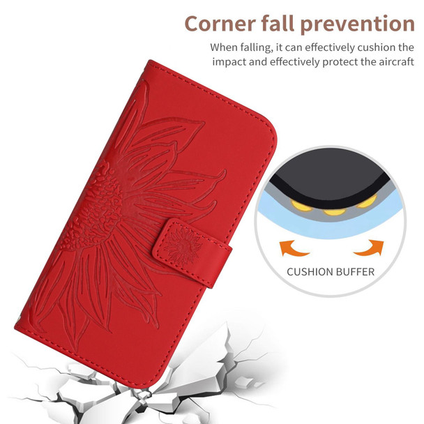 For Realme 11 4G Global Skin Feel Sun Flower Embossed Flip Leatherette Phone Case with Lanyard(Red)