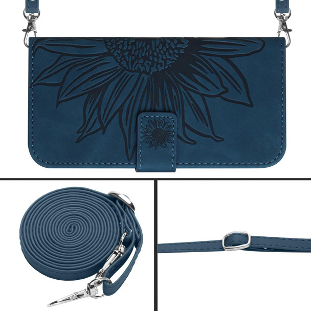 For Realme 11 4G Global Skin Feel Sun Flower Embossed Flip Leatherette Phone Case with Lanyard(Inky Blue)