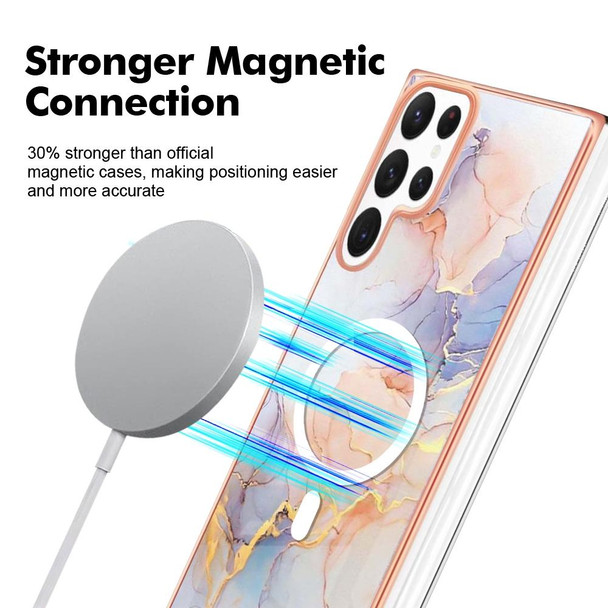 For Samsung Galaxy S22 Ultra 5G Marble Pattern Dual-side IMD Magsafe TPU Phone Case(White Marble)